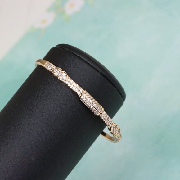 Rose Gold Bangle with Leaf Motif and Sparkling Stone Detailing, XPBL0559 - Picture 8 of 12
